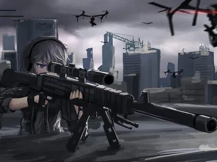Скачать обои girl, gun, weapon, anime, sniper, asian, japane