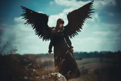 #529375 Angel, Wings, Black Hair, Black Dress, Model, Woman,