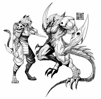 scavenger Werecat and humanoid demon by Wenart Humanoid drag