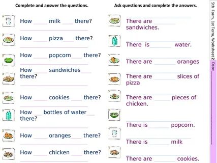 grammar worksheets How many, How much, few, a few, little , a little.