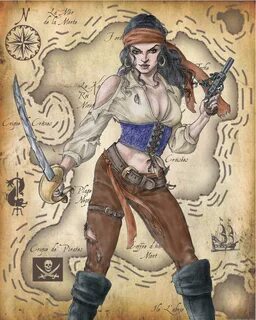 Drawn pirate pirate woman - Pencil and in color drawn pirate