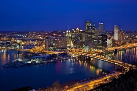 #740225 USA, Bridges, Rivers, Houses, Pittsburgh, Night, Fro