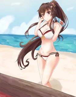 Safebooru - 1girl bikini bottle breasts brown eyes brown hai