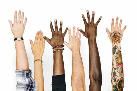 Diversity hands raised up gesture Society for the Advancemen