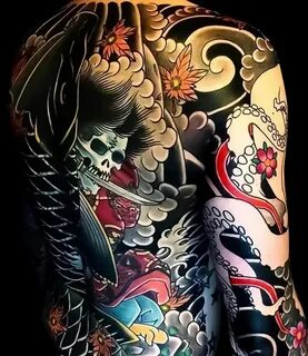 Japanese back and arm sleeve tattoos by @easysacha_mtattoocl