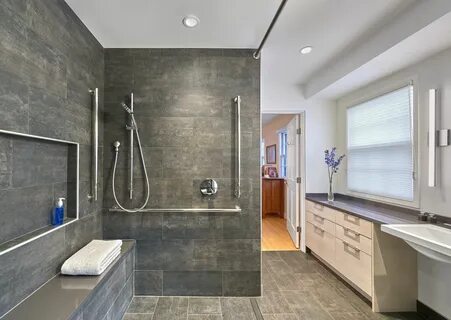 Fully accessible master bathroom provides a curbless shower 