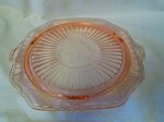 Beautiful Pink Glass Depression Glass Cake plate Ribbed with