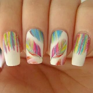 Leaf & waterfall nail art Feather nail art, Feather nails, T