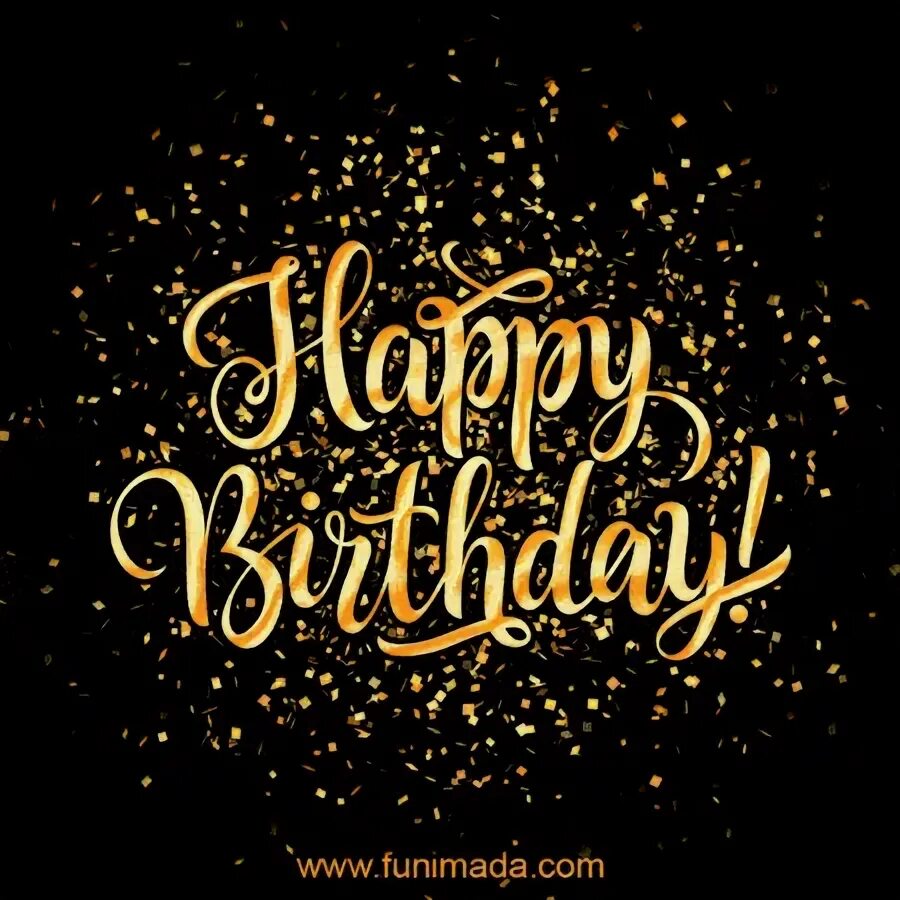 Golden confetti animation (loop, gif) and happy birthday let