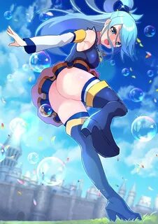 Safebooru - 1girl aqua (konosuba) aqua eyes aqua hair arm wa