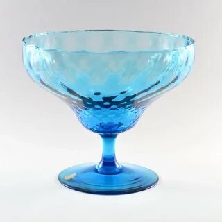 Mid-Century Italian Optical Blue Glass Bowl from Empoli, 196