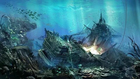 Shipwreck by Claudio Pilia Fantasy 2D Water art, Underwater 