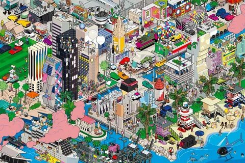 The Miami Pixorama Pixel art, Pixel city, City drawing