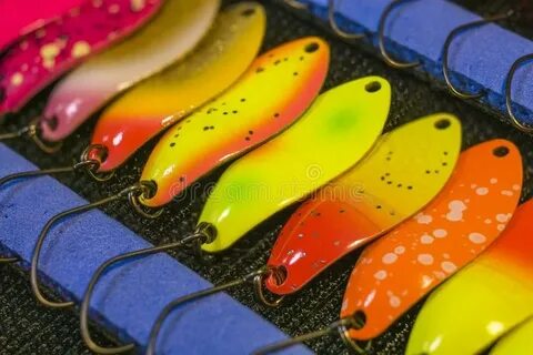 Area Fishing Background of Trout Spoons and Hard Baits Stock