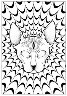 Cat psychedelic sphynx - Psychedelic Adult Coloring Pages
