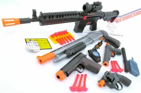 Toy Gun MEGA SET M-16 Machine Gun Pump-Action Shotgun 2x 9MM