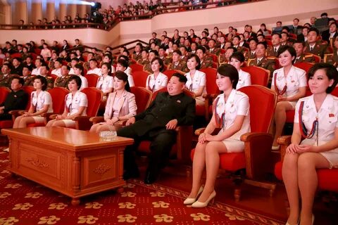 North Korean leader Kim Jong Un and wife, Ri Sol Ju, (fourth from left)