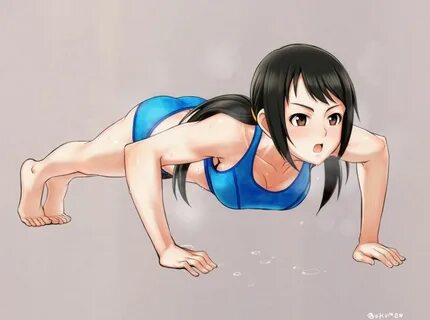 Safebooru - 1girl abs all fours bare shoulders barefoot blac