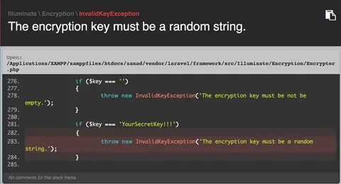 The encryption key must be a random string - Laravel - w3pro