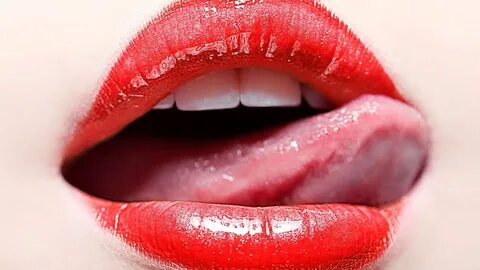 Картинка красной помадой, tongue, lips, women, red lipstick,
