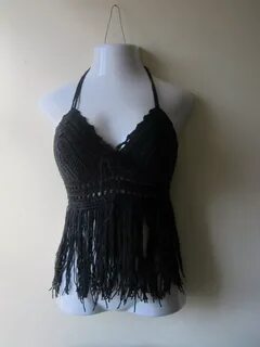 Black crochet halter top/Hippie Clothes/crochet bikini Etsy