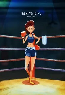 ArtStation - boxing girl, wang dada Boxing girl, Girl cartoo