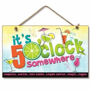 It's five o'clock somewhere decorative wooden sign with rope