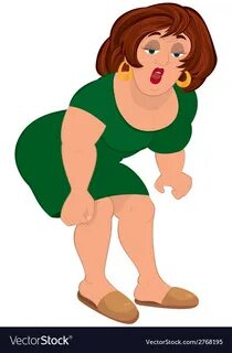 Cartoon fat woman in green dress lifting something