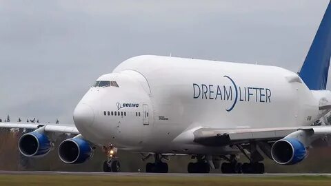 2 Boeing DreamLifter 747LCF Jumbo Jet TakeOffs And Landings 