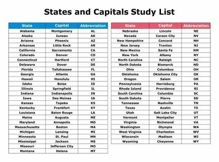 10 Best Us State Capitals List Printable - printablee.com