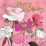 A pretty pink floral birthday card featuring gorgeous flower
