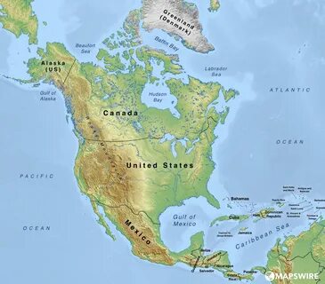 Physical Map Of North America From Mapswire 3 - railwaystays