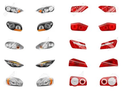 Realistic Auto Headlights Set With Twelve Isolated Images Of
