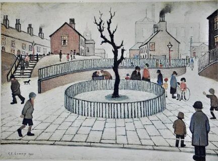 Lowry Old Houses Stretched Canvas Wall Art Poster Print Arti