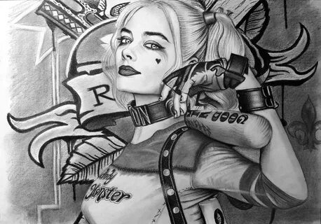 Wallpaper : fan art, drawing, Harley Quinn, artwork, monochr