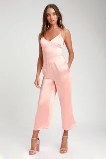 Turn the Spotlights On Blush Pink Satin Culotte Jumpsuit Cul