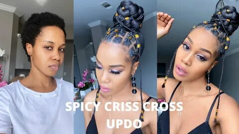 SPICY CRISS CROSS RUBBER BAND UPDO ON 4c NATURAL HAIR PROTEC