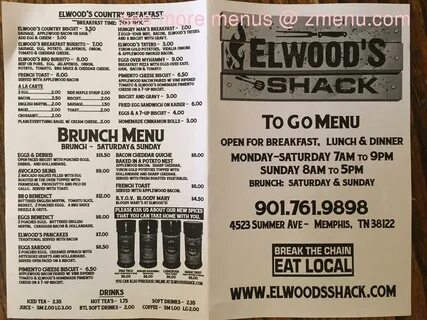 Menu at Elwood's Shack restaurant, Memphis