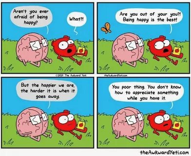 being happy Awkward yeti, Heart and brain comic, Heart vs br