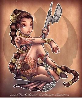 Star Wars pin up girl tattoo Princess Leia Tim Shumate peach
