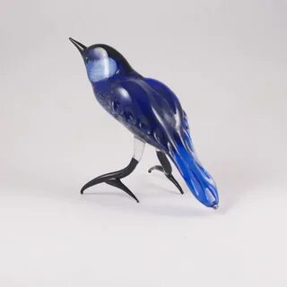 Glass Blue Bird Figurine - Russian Glass Birds FIgures