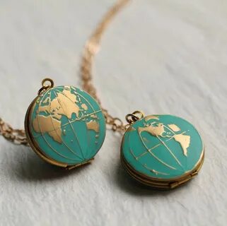 World Map Locket, Personalised Necklace with Photos, Planet 