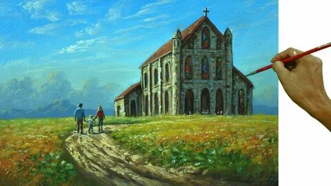 Painting Tutorial in Acrylic Old Country Church on Dirt Road