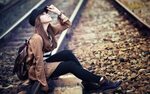 Download wallpaper girl, mood, railroad, Asian, section mood