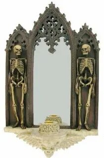 ஜ Alchemy Gothic Skeleton Wall Mirror Candle Holder ஜ Dark h