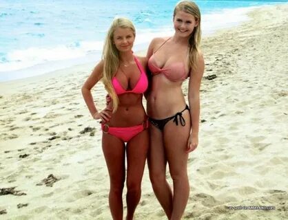 Selection of blonde bikini girlfriends enjoying the beach Co