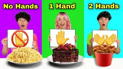 No Hands VS One Hand VS Two Hands Eating Challenge! - YouTub