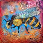 Honey Bee Art Painting LARGE 12X12 Signed Print of Painting 