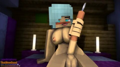 minecraft, blue hair, cum, futanari.