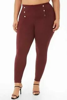 Forever 21 Plus Size Double-Breasted High-Rise Leggings Burg